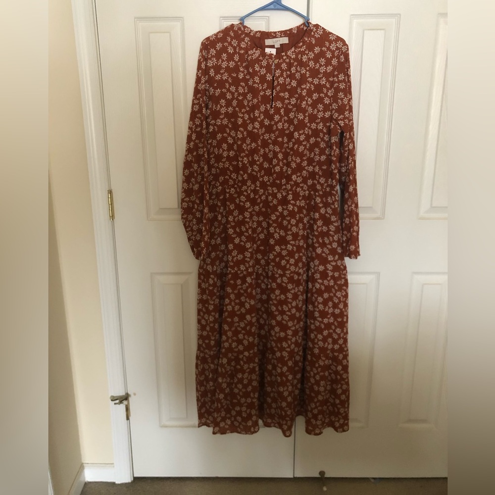LOFT Long-sleeve Midi dress; size Large; NWT